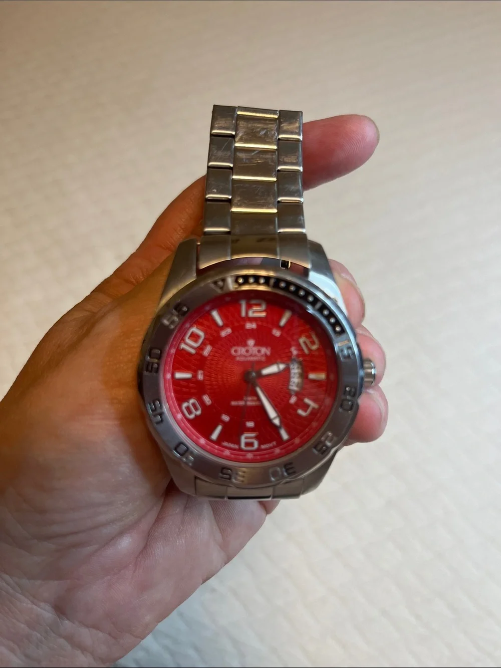 Croton Aquamatic Men's Stainless Steel Watch with Red Dial